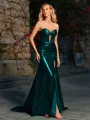 Sheath Sweetheart Pleated Court Train Metallic Satin Corset Porm Dress