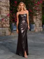 Sheath Straight Pleated Floor-Length Metallic Satin Porm Dress