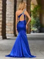 Sheath One-Shoulder Rhinestone Sweep Train Silk Like Satin Porm Dress