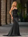 Sheath Spaghetti Straps Appliques Lace Sweep Train Silk Like Satin Corset Porm Dress