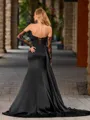 Sheath Sweetheart Long Sleeves Appliques Lace Court Train Silk Like Satin Porm Dress
