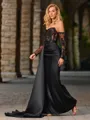 Sheath Sweetheart Long Sleeves Appliques Lace Floor-Length Silk Like Satin Corset Porm Dress