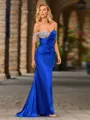 Sheath Spaghetti Straps Rhinestone Sweep Train Silk Like Satin Convertible Porm Dress
