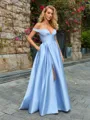 A-line Off-the-Shoulder Floor-Length Satin Porm Dress