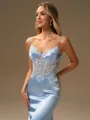 Sheath V-neck Appliques Lace Sweep Train Corset Porm Dress