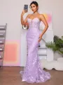 Sheath Spaghetti Straps Appliques Lace Sweep Train Lace Corset Porm Dress
