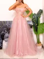 A-line Off-the-Shoulder Appliques Lace Sweep Train Corset Porm Dress