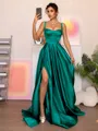 A-line Straps Floor-Length Satin Porm Dress