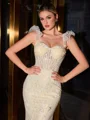 Sheath Square Appliques Lace Sweep Train Lace Corset Porm Dress