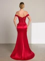 Sheath Off-the-Shoulder Appliques Lace Sweep Train Elastic Woven Satin Corset Porm Dress