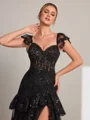 Sheath Sweetheart Appliques Lace Sweep Train Tulle Corset Porm Dress
