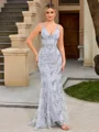 Sheath V-neck Sequin Sweep Train Lace Porm Dress