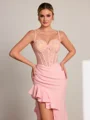 Sheath Spaghetti Straps Appliques Lace Floor-Length Stretch Crepe Corset Porm Dress