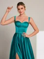 A-line Straps Floor-Length Satin Porm Dress
