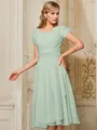 A-line/Princess Bateau Tea-Length Chiffon Bridesmaid Dresses With Ruffles