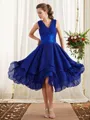 A-line/Princess V-neck Tea-Length Chiffon Bridesmaid Dresses With Pleated