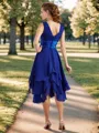 A-line/Princess V-neck Tea-Length Chiffon Bridesmaid Dresses With Pleated