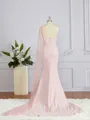 Sheath/Column One-Shoulder Sweep Train Stretch Crepe Bridesmaid Dresses
