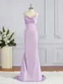 Sheath/Column Square Sweep Train Silk Like Satin Bridesmaid Dresses