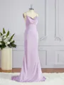 Sheath/Column Square Sweep Train Silk Like Satin Bridesmaid Dresses