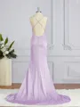 Sheath/Column Square Sweep Train Silk Like Satin Bridesmaid Dresses