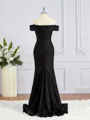 Sheath/Column Off-the-Shoulder Sweep Train Jersey Bridesmaid Dresses