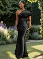 Sheath One-Shoulder Pleated Floor-Length Satin Bridesmaid Dress