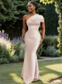 Sheath One-Shoulder Pleated Floor-Length Satin Bridesmaid Dress