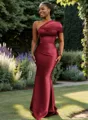Sheath One-Shoulder Pleated Floor-Length Satin Bridesmaid Dress