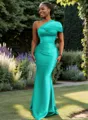 Sheath One-Shoulder Pleated Floor-Length Satin Bridesmaid Dress