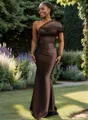 Sheath One-Shoulder Pleated Floor-Length Satin Bridesmaid Dress