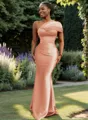 Sheath One-Shoulder Pleated Floor-Length Satin Bridesmaid Dress