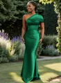 Sheath One-Shoulder Pleated Floor-Length Satin Bridesmaid Dress