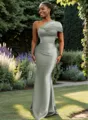 Sheath One-Shoulder Pleated Floor-Length Satin Bridesmaid Dress