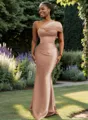 Sheath One-Shoulder Pleated Floor-Length Satin Bridesmaid Dress