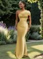 Sheath One-Shoulder Pleated Floor-Length Satin Bridesmaid Dress