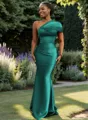Sheath One-Shoulder Pleated Floor-Length Satin Bridesmaid Dress
