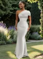 Sheath One-Shoulder Pleated Floor-Length Satin Bridesmaid Dress