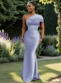 Sheath One-Shoulder Pleated Floor-Length Satin Bridesmaid Dress