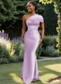 Sheath One-Shoulder Pleated Floor-Length Satin Bridesmaid Dress