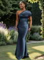 Sheath One-Shoulder Pleated Floor-Length Satin Bridesmaid Dress