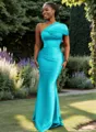 Sheath One-Shoulder Pleated Floor-Length Satin Bridesmaid Dress