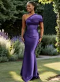 Sheath One-Shoulder Pleated Floor-Length Satin Bridesmaid Dress