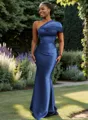 Sheath One-Shoulder Pleated Floor-Length Satin Bridesmaid Dress