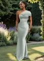 Sheath One-Shoulder Pleated Floor-Length Satin Bridesmaid Dress
