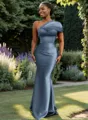 Sheath One-Shoulder Pleated Floor-Length Satin Bridesmaid Dress