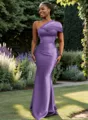 Sheath One-Shoulder Pleated Floor-Length Satin Bridesmaid Dress