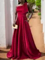 A-line One-Shoulder Floor-Length Satin Bridesmaid Dress