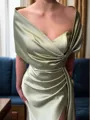 Sheath Pleated Court Train Silk Like Satin Bridesmaid Dress