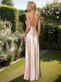 Sheath/Column Halter Pleated Floor-Length Silk Like Satin Bridesmaid Dress